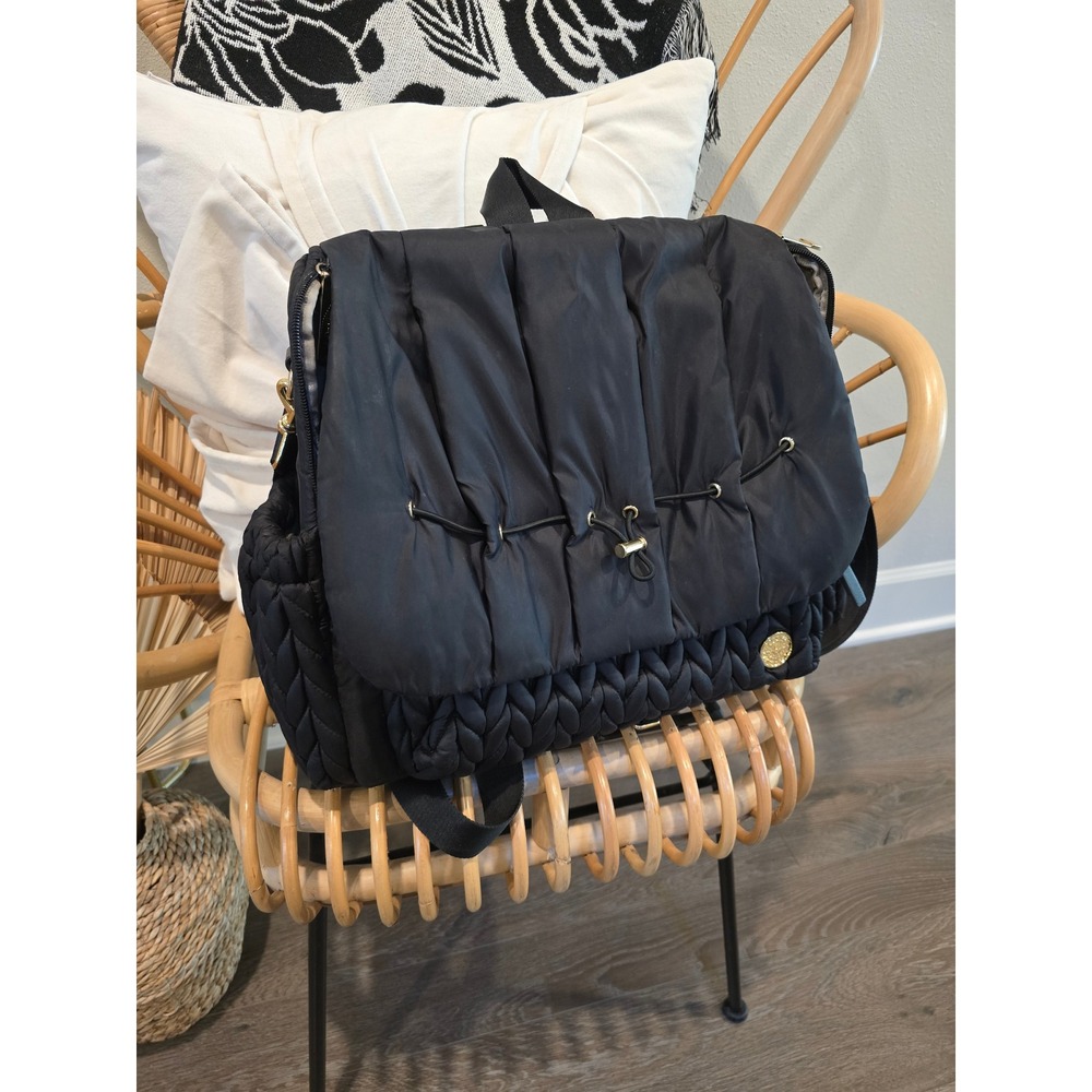 HAPP Levy Backpack Black Quilted Nylon Diaper Bag with Changing Pad - Picture 5 of 8